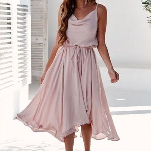 Hello Molly satin blush midi dress